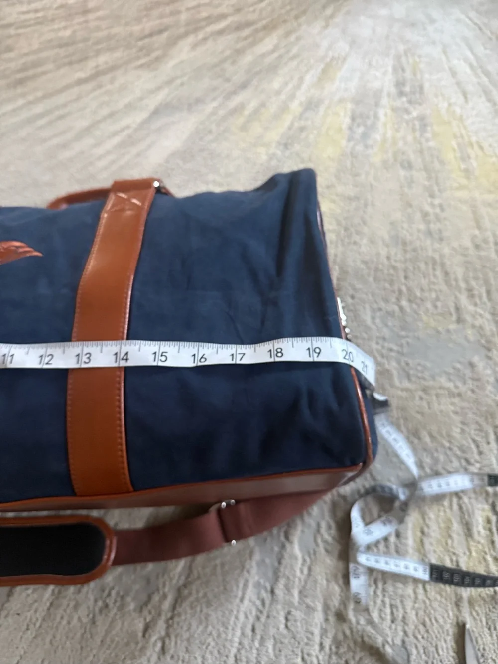 Peter Millar Navy Blue Duffel Bag Crown Seal Canvas Disney Cruise Brown Accents